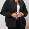 Stay Warm And Trendy With This Black Solid Color Quilted Zip Up Jacket