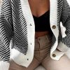 Black Zig Zag Stripe Buttoned Sweater Cardigan