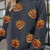 Dark Grey Sequined Halloween Pumpkin Corded Baggy Sweatshirt