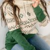 Blackish Green Geometric Color Block Patchwork Hoodie