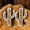 Brown Vintage Cactu-Shape Wooden Hook Earrings