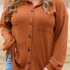 Brown Plus Size Waffle Knit Textured Shacket