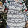 White Sherpa Geometric Print Quarter Zip Plus Size Pullover