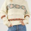 Snow White Western Geometric Print Tasseled Textured Sweater