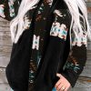 Black Western Aztec Print Accent Fleece Shacket