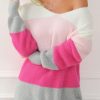 Stay Warm And Fashionable With Our Women's Color Block Fuzzy V Neck Sweater