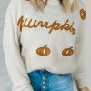 White Pumpkin Yarn Stitch Ribbed Knit Sweater