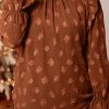 Chestnut Plus Size Textured Frill Trim Flounce Sleeve Blouse