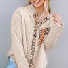 Fashionable And Functional: Women's Casual Apricot Leopard Jacket With Convenient Chest Pockets