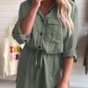 Pickle Green Roll Up Sleeve Flap Pockets Drawstring Playsuit