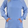 Casual And Trendy Blue Hooded Sweatshirt With Raw Seams And Side Splits