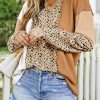 Leopard Print Waffle Knit Patchwork Exposed Seam Top