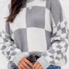 Medium Grey Checkered Print Drop Shoulder Sweater