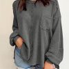 Relaxed And Flowy: Gray Bubble Sleeve Patchwork Top With Front Pocket