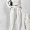 Casual And Trendy Loungewear: Beige Crop Top And Wide Leg Pants