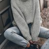 Relaxed And Effortless Look: Drop Shoulder Design In Light Grey Chunky Knit Sweater