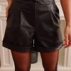 Black Frilled High Waist A-line Faux Leather Shorts