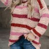 Light Pink Striped Popcorn Knit Sweater