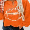 Orange Game Day Lettering Rugby Notched Neck Sweatshirt