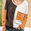 Brown Color Block Patchwork Chest Pocket Long Sleeve Top