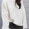 Snow White Ribbed High Neck Drop Shoulder Loose Top