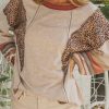 Khaki Leopard Serape Patchwork Exposed Stitching Pullover Top