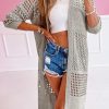 Khaki Hollowed Mix Pattern Knitted Long Sweater Cardigan