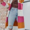 Rose Red Colorblock Open Front Long Knit Cardigan