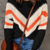 Black Chevron Striped Drop Shoulder Sweater