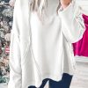 White Exposed Seam Drop Shoulder Raw Hem Oversized Sweatshirt