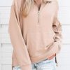 Solid Color Drop Shoulder Quarter Zip Sweatshirt