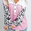 Bonbon Leopard Sleeve Patchwork Waffle Knit Top