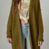 Green Exposed Seam Mixed Knit Drop Shoulder Cardigan