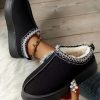 Black Suede Contrast Print Plush Lined Snow Boots