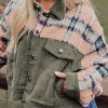 Green Plaid Corduroy Flap Pockets Boxy Chunky Jacket