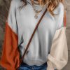 Gray Colorblock Bishop Sleeve Ribbed Trim Sweater