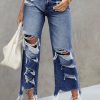 Blue Heavy Destroyed High Waist Jeans