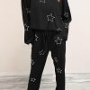 Black Stars Print Long Sleeve Drawstring High Waist Lounge Set