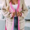 Gray Geometric Cable Knit Pocketed Open Front Cardigan