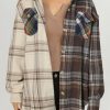 Brown Mixed Plaid Patchwork Double Flap Pocket Shirt