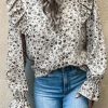 Floral Print V Neck Ruffled Blouse