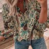 Apricot Floral Frilled V Neck Long Sleeve Blouse