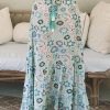 Sky Blue Boho Floral Print Maxi Skirt