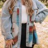 Sky Blue Plus Size Denim Aztec Jacket