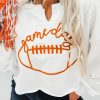 Bright White Game Day Lettering Rugby Notched Neck Sweatshirt