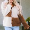 Stay Cozy In Winter With This Versatile Brown Color Block Sherpa Jacket