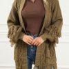 Relaxed Fit Shawl Collar Cardigan With Fringe Trim And Pockets