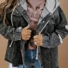 Black Drawstring Hooded Frayed Denim Jacket