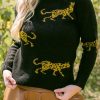 Black Cheetah Pattern Knit Round Neck Sweater