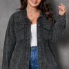 Gray Plus Size Flap Pocket Raw Edge Corduroy Jacket